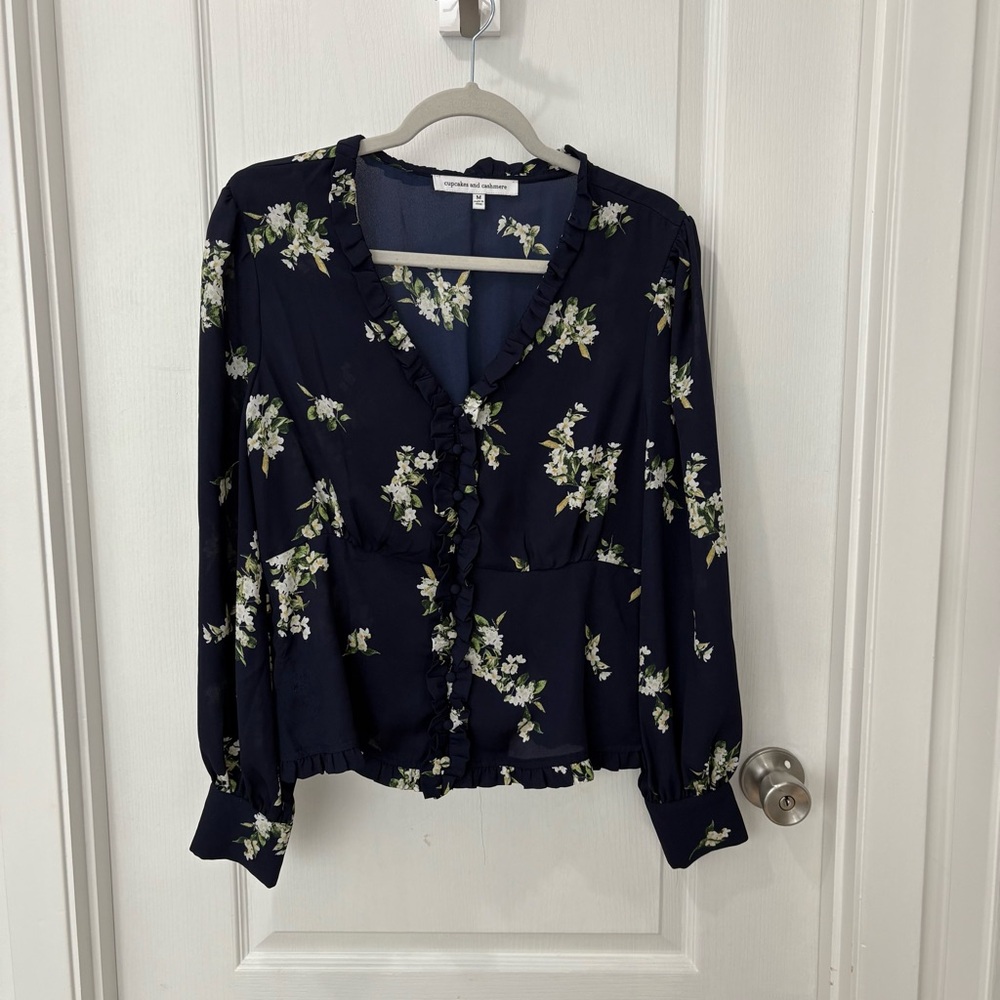 Cupcakes & Cashmere Navy Floral Blouse